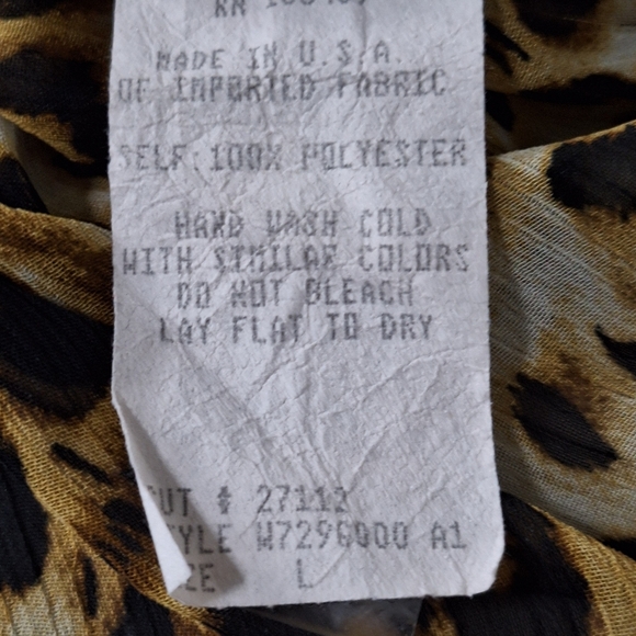 La8ter Brown Tan Animal Print Mobwife Pin Up Ruffle Cap Sleeve Blouse Size L - Picture 12 of 13